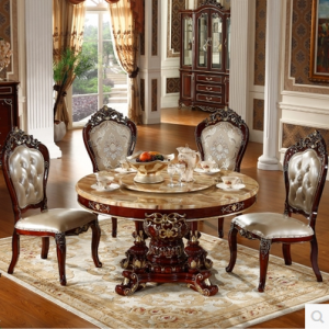 预售-欧式大理石餐桌圆桌+4张椅子