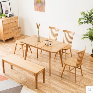 预售-北欧实木伸缩餐桌组合+餐椅