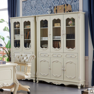 预售-法式书房家具白色雕花书柜