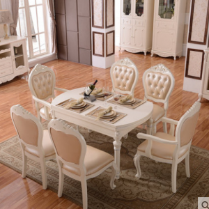 预售-欧式实木伸缩桌椅套1桌+6椅