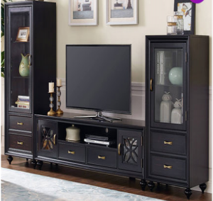 预售-美式实木电视柜+高柜+矮柜组合