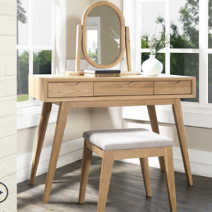 预售-北欧简约全实木梳妆台组合镜+台+椅