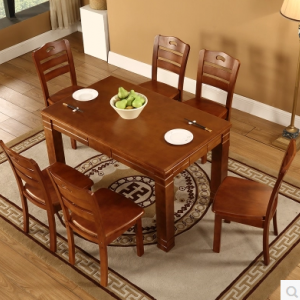 预售-简约现代实木餐桌套一桌+六椅