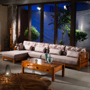 预售-中式现代实木布艺沙发组合3+贵