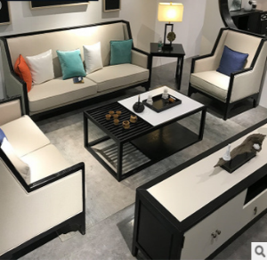 预售-中式现代简约实木布艺沙发组合1+2+3