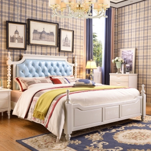 预售-美式家具实木床美式乡村皮艺床双人床带软靠简约美式床1.8米婚床