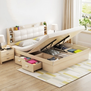 预售-家具板式床皮床气动高箱床 收纳储物床 1.8米双人床1.5米床