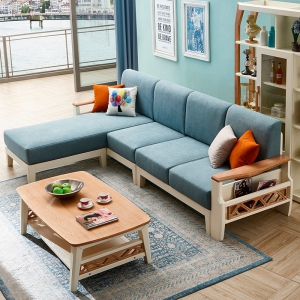 预售-北欧实木沙发组合 橡木现代简约贵妃布艺沙发 小户型客厅整装家具