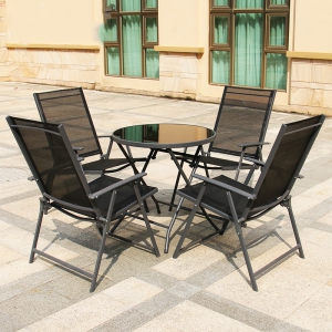 预售-户外休闲桌椅五件套折叠椅子茶几室外阳台花园铁艺桌椅