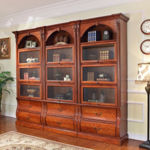 预售-美式实木书柜书架欧式书房家具带门玻璃门书柜组合柜