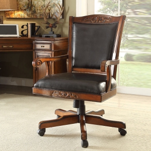 预售-美式实木电脑椅皮艺书桌椅家用书椅欧式转椅书房椅子