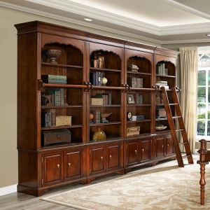 预售-美式实木书柜 欧式书架书房储物柜组合带门书橱家具