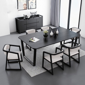 预售-北欧现代简约实木餐桌椅组合小户型创意黑色长方形4/6人/8人家具