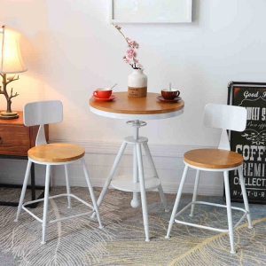 预售-铁艺实木奶茶店可升降餐桌椅组合复古户外咖啡厅休闲小圆桌三件套