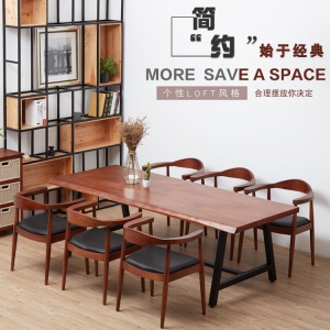 预售-实木美式茶餐桌loft洽谈会议办公长条桌复古咖啡厅休闲