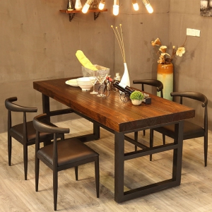 预售-美式乡村实木铁艺餐桌椅组合办公桌洽谈桌餐厅咖啡厅桌椅酒吧椅子