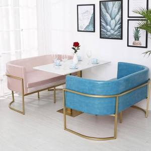 预售-咖啡厅沙发甜品店桌椅小清新双人组合简约沙发粉色卡座简约