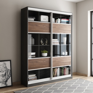 预售-北欧现代简约推拉门玻璃书柜书架自由组合客厅书房简易2门置物架