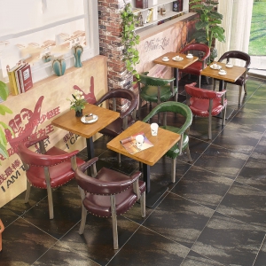 预售-时尚休闲咖啡厅桌椅西餐厅桌椅甜品连锁餐饮店北欧实木餐桌椅组合