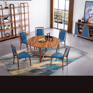 预售-北欧实木餐桌椅组合 乌金木6人圆餐桌餐台现代简约餐厅成套