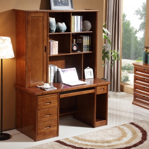 预售-实木电脑桌带书架现代家用台式直角书桌书柜组合书房办公桌写字台