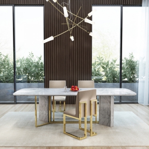 预售-后现代大理石镀金长方形餐桌椅组合 大型家用 商用饭桌 不锈钢