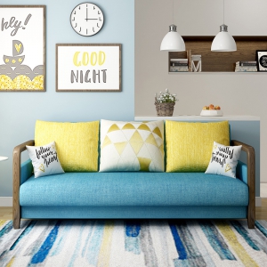 预售- 北欧实木沙发小户型布艺可拆洗客厅三人家用整装组合白蜡木沙发床