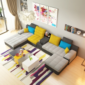 预售-简约现代布艺沙发 多功能布艺沙发带边几储物新款沙发