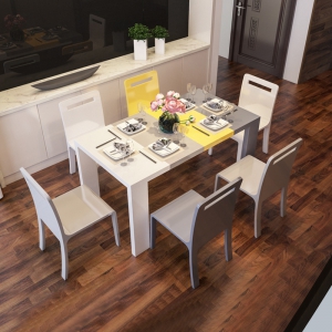 预售-现代彩色系列客厅长方形餐桌拼色餐桌椅组合伸缩饭桌