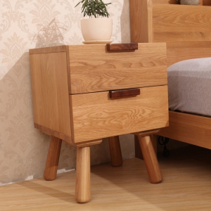 预售-储物双抽屉纯实木床头柜现代简约风格床边收纳柜