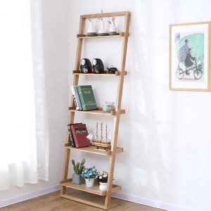 预售-创意实木书架收纳置物层架日式多层梯子架白橡木简约装饰室内花架