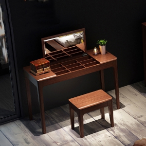 预售-北欧实木梳妆台带镜组合卧室翻盖小化妆台多功能小户型新中式家具
