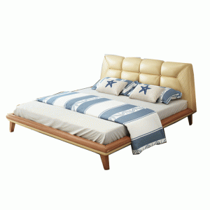 预售-北欧全实木床头皮软靠双人婚小户型高级卧室床