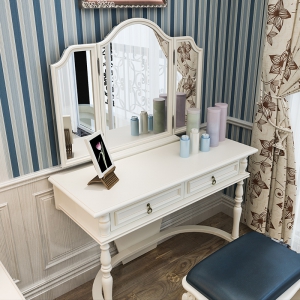 预售-美式储物妆台欧式公主1.1米妆台三面镜梳妆桌