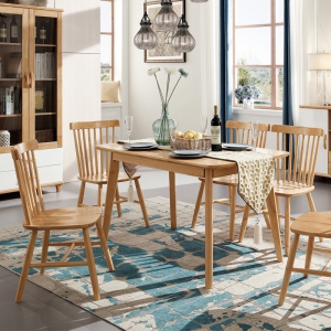 预售-北欧原木色实木餐桌椅小户型吃饭桌家用4人长方形一桌六椅