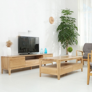 预售-电视柜茶几组合 北欧风小户型现代简约白橡木视听柜客厅家具