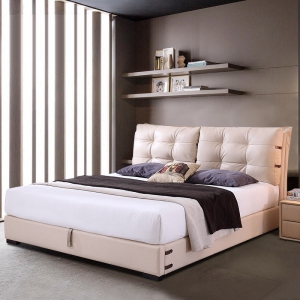 预售-北欧皮床真皮床双人床1.8米现代简约婚床储物床皮艺床小户型皮床