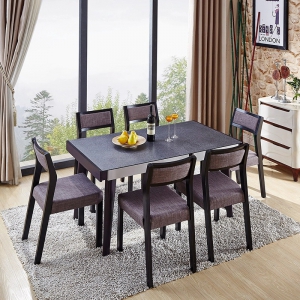 预售-北欧火烧石餐桌简约现代钢化玻璃餐桌椅组合长方形饭桌