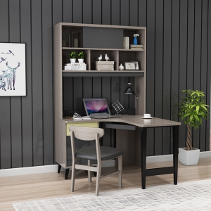 预售-北欧现代转角书桌书架实木书椅组合一体拐角写字台电脑桌学生家用
