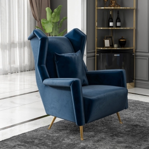 预售-客厅轻奢蓝色休闲单人沙发椅后现代北欧小美式布艺卧室单座老虎椅