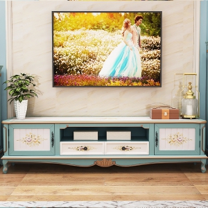 预售-美式乡村复古彩绘储物实木电视柜 欧式做旧田园小户型客厅电视机