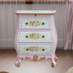 预售-美式粉色3斗床头柜 手绘卧室宿舍简约欧式收纳床边高边柜