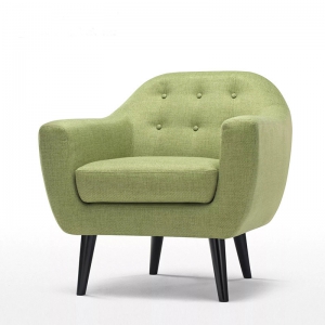 预售-北欧简约现代实木脚沙发椅 书房创意靠背椅 客厅家具单人布艺椅子