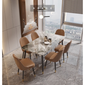 【A.SG】意式轻奢亮光岩板餐桌椅组合家用现代简约高端长方形饭桌子小户型