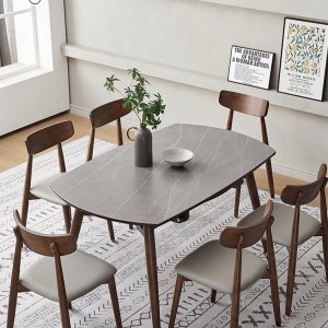 【A.SG】北欧实木餐桌家用可伸缩折叠岩板餐桌椅组合轻奢现代简约可变圆桌