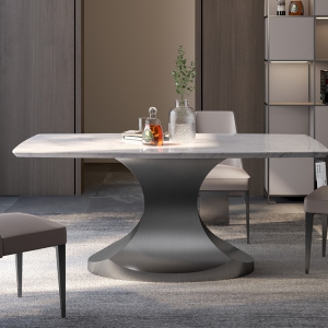 【A.SG】轻奢大理石面餐桌灰长方形设计师餐桌家用现代简约不锈钢意式餐桌