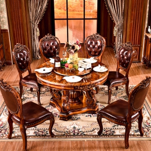 【A.SG】欧式餐桌椅组合圆形 大理石实木圆桌转盘家具饭桌小户型餐桌家用
