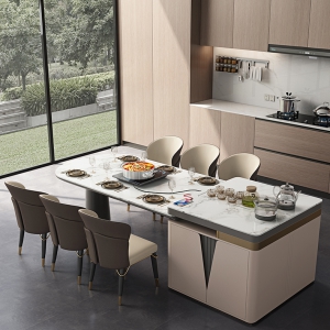 【A.SG】岩板岛台餐桌现代简约家用小户型轻奢多功能可伸缩餐桌带岛台