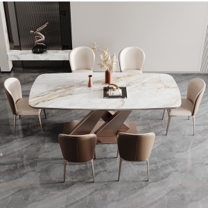 【A.SG】亮光岩板轻奢餐桌椅组合现代简约高端2021新款饭桌家用小户型