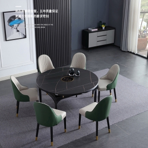 【A.SG】大理石纹餐桌椅组合现代轻奢风格家用小户型伸缩折叠餐桌可变圆桌